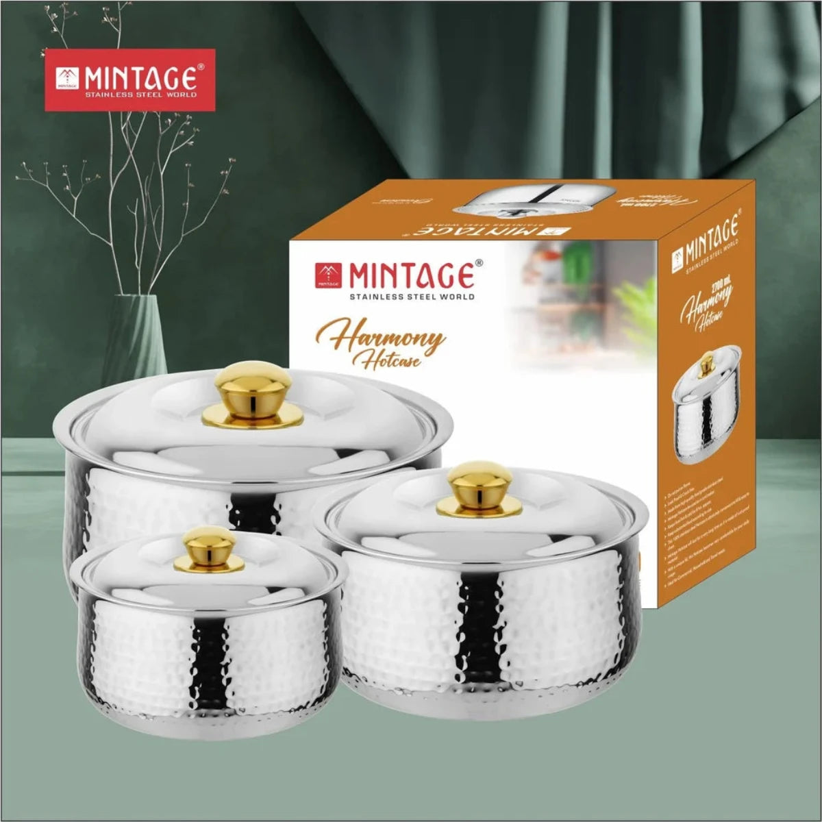 Mintage 3 Pc Gift Set Stainless Steel Hot Case Harmony Belly Hammered - HCHHG-03