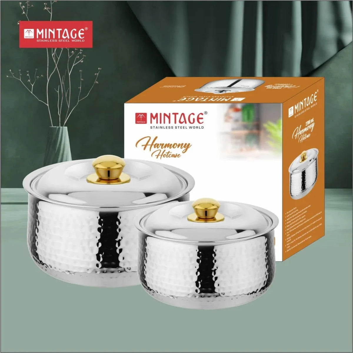 Mintage 2 Pc Gift Set Stainless Steel Hot Case Harmony Belly Hammered - HCHHG-02