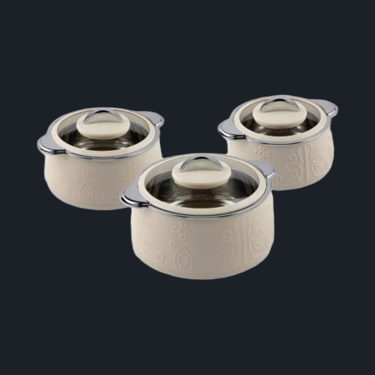 Jaypee Dazzle Mega Set of 3 Insulated Inner Stainless Steel Casseroles with Glass Lid Lockable | 1500+2000+3000 ml - BPA Free