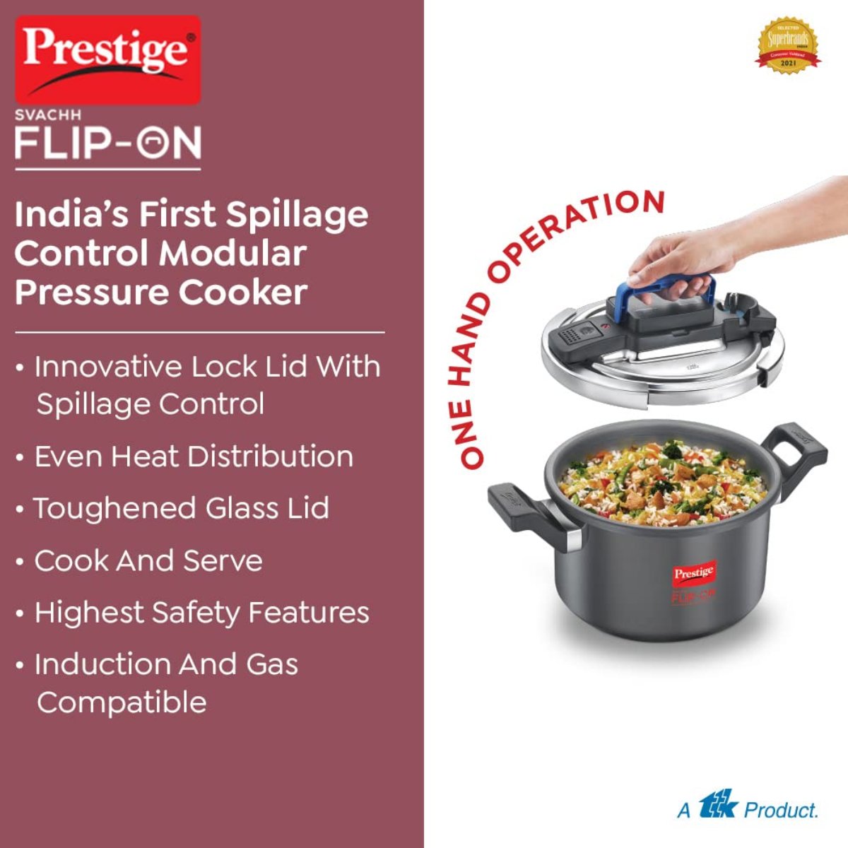 Prestige 5L Svachh FLIP-ON Hard Anodised Pressure Cooker with Glass Lid
