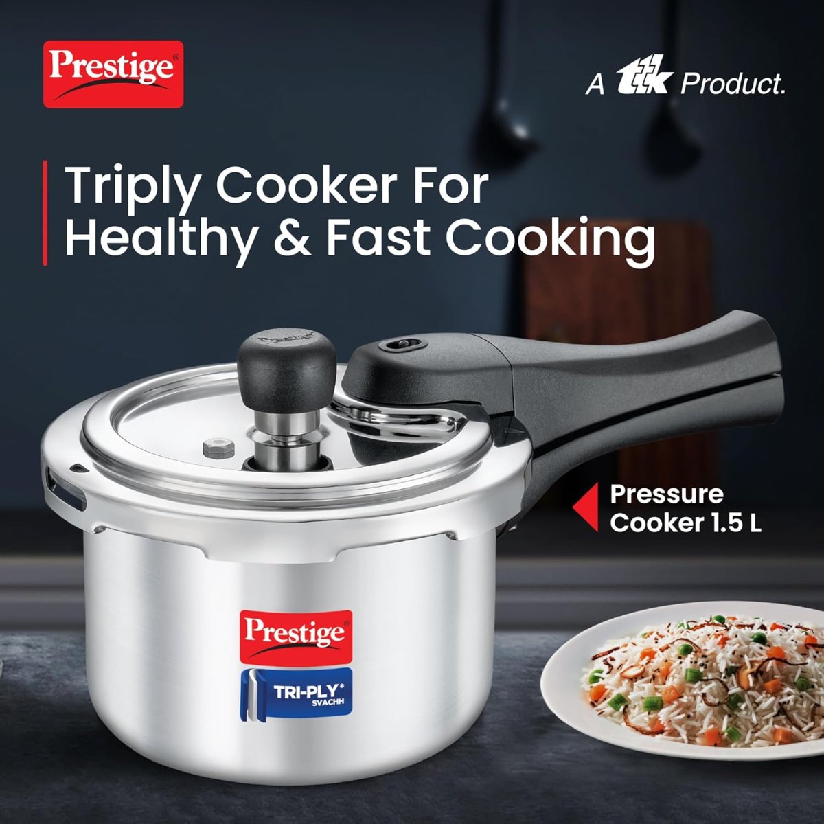 Prestige 1.5 Litre Svachh Triply, Spillage Control, Pressure Cooker - 20716