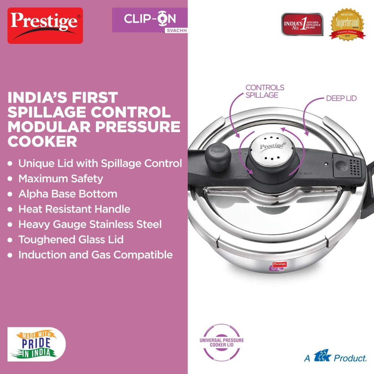 Prestige Svachh Clip-On 3.5 Ltr Stainless Steel Pressure Kadai - 20232