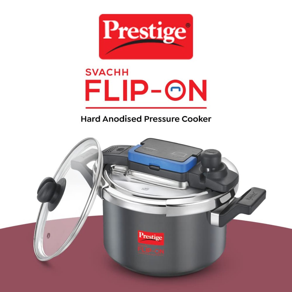 Prestige 5L Svachh FLIP-ON Hard Anodised Pressure Cooker with Glass Lid