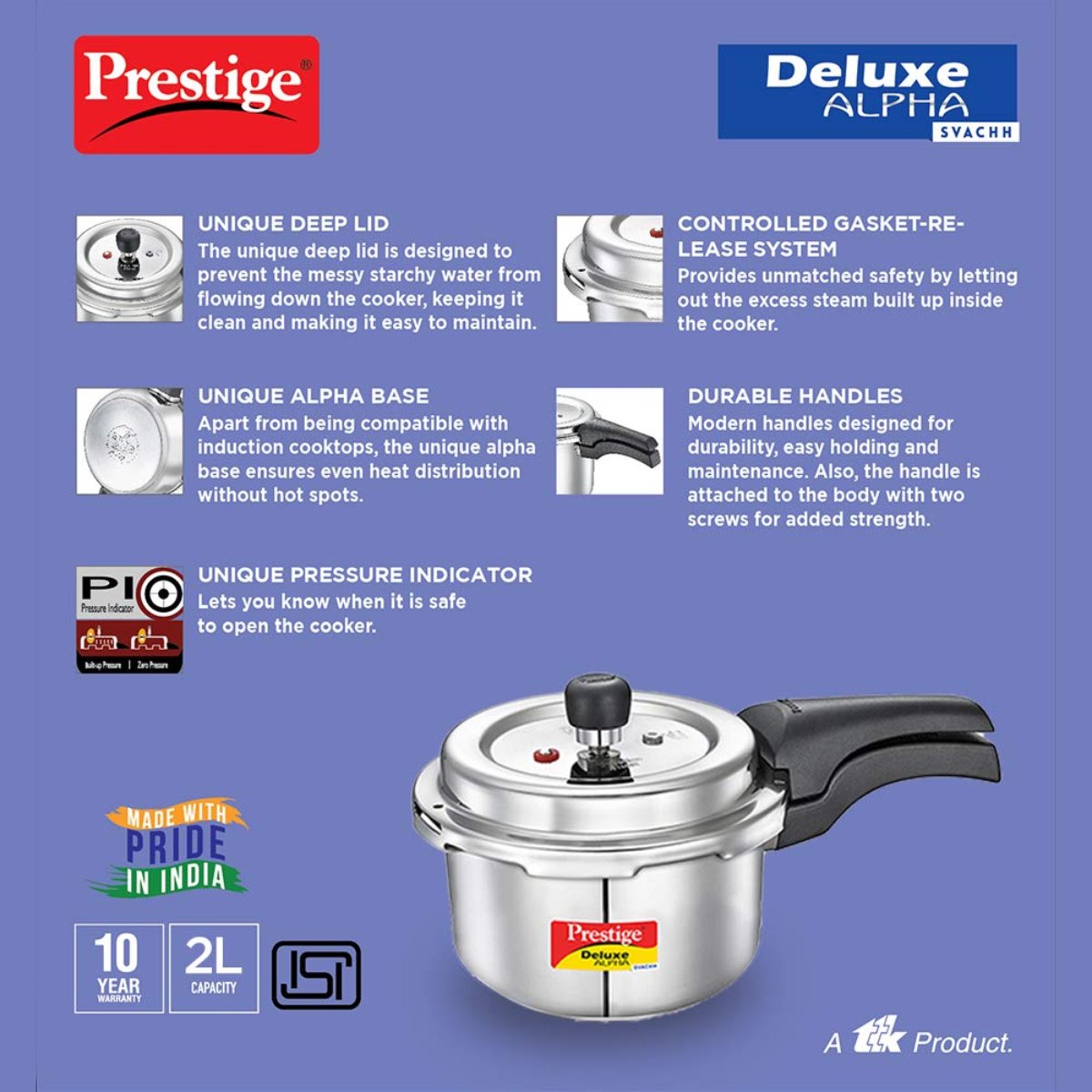 Prestige Svachh Deluxe Alpha 2L Spillage Control Pressure Cooker 20247