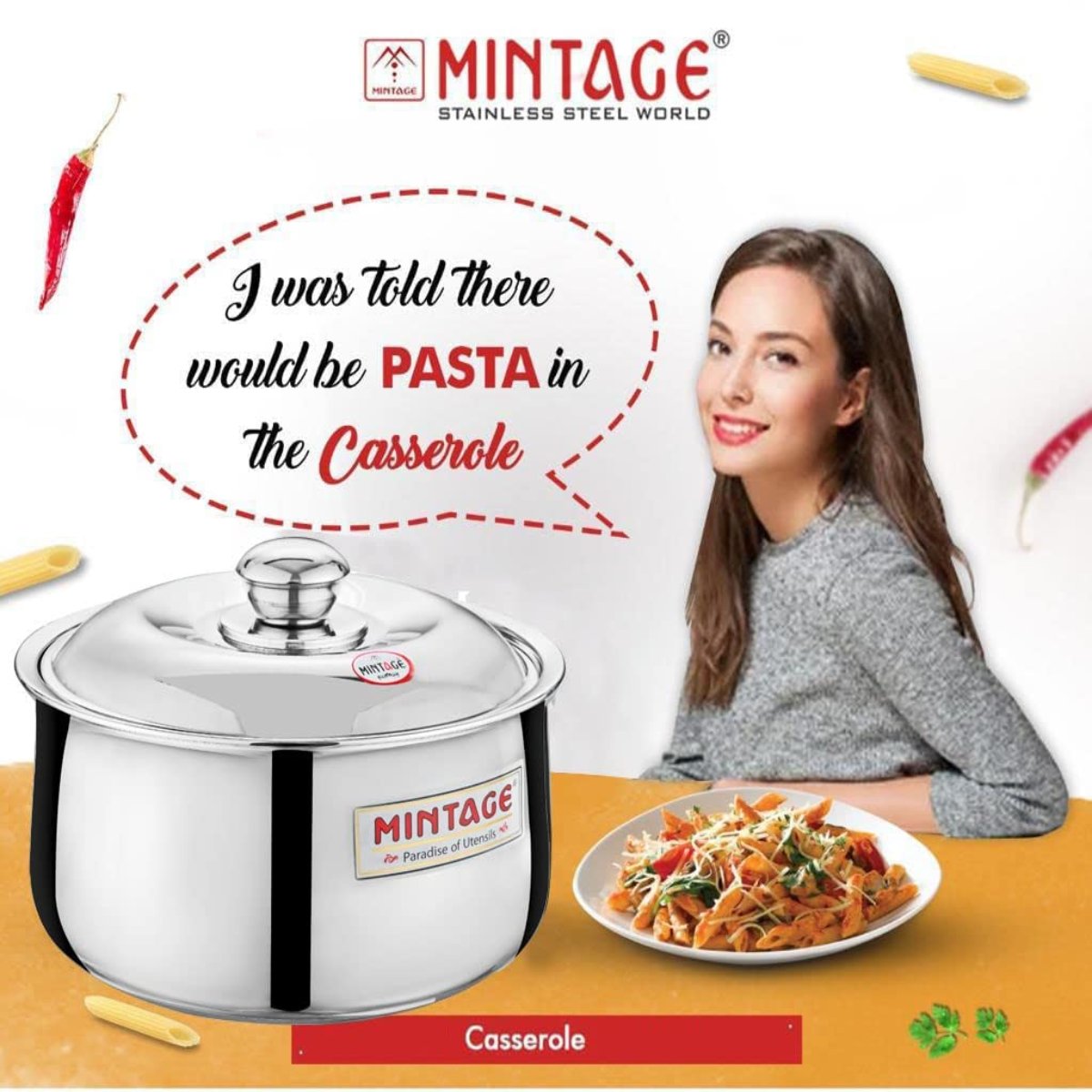 Mintage 3 Pc Gift Set Casserole Harmony Belly With Stainless Steel Lid - HCHG-03