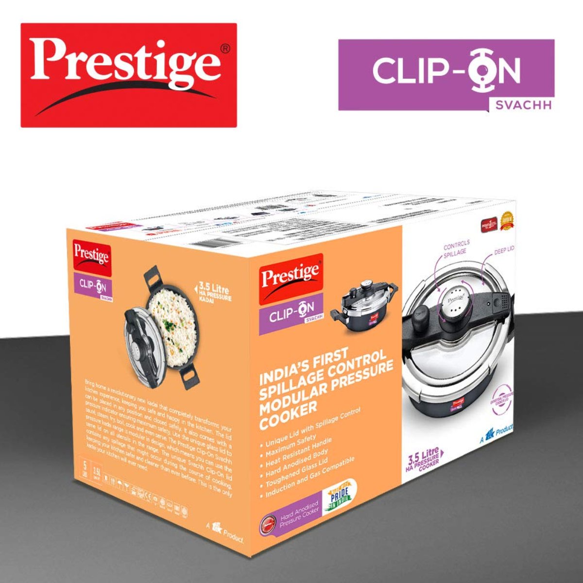 Prestige Svachh Clip-on Outer Lid Hard Anodised 3.5 Liter Pressure Kadhai Cooker with Glass Lid - 20234
