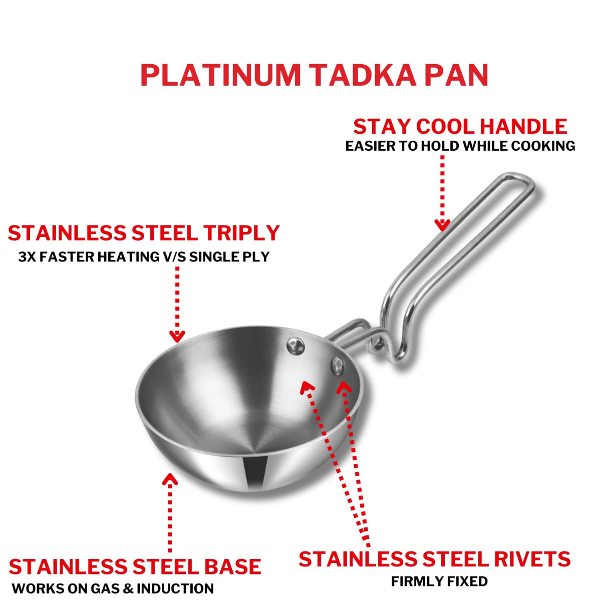 Vinod Platinum Triply Stainless Steel Tadka Pan Jumbo - PTTPJ