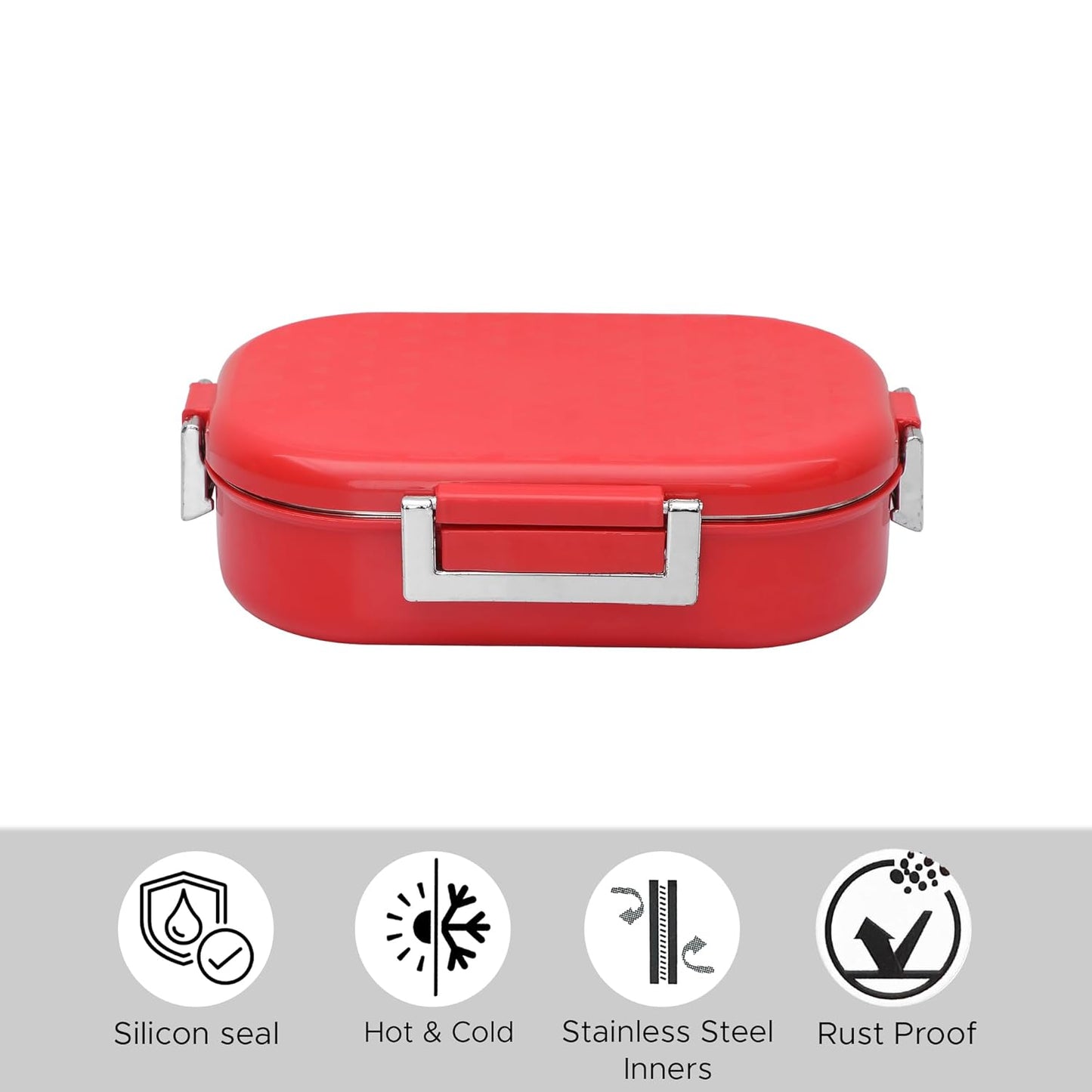 Jaypee Stainless Steel Insulated Airtight, Leak Resistant Lunch Box with Spoon Snapsteel Red Stainless Steel Lunch Pack for Office & School Use 650 ml