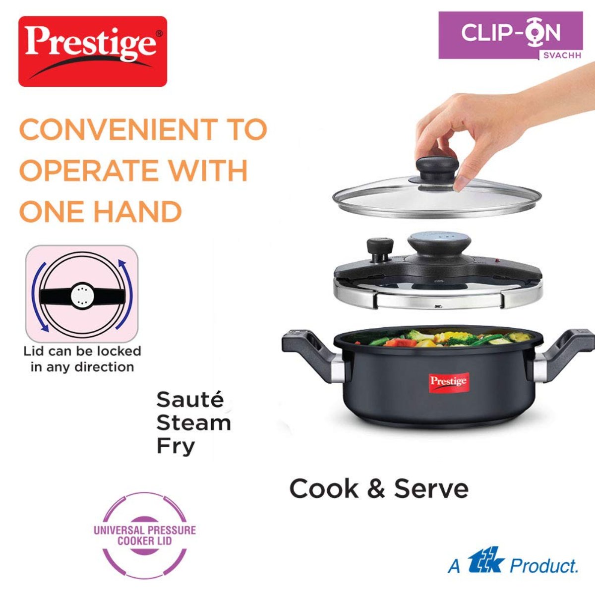 Prestige Savchh Clip-On Outer Lid Hard Anodised 3 Liter Pressure Cooker with Glass Lid - 20241