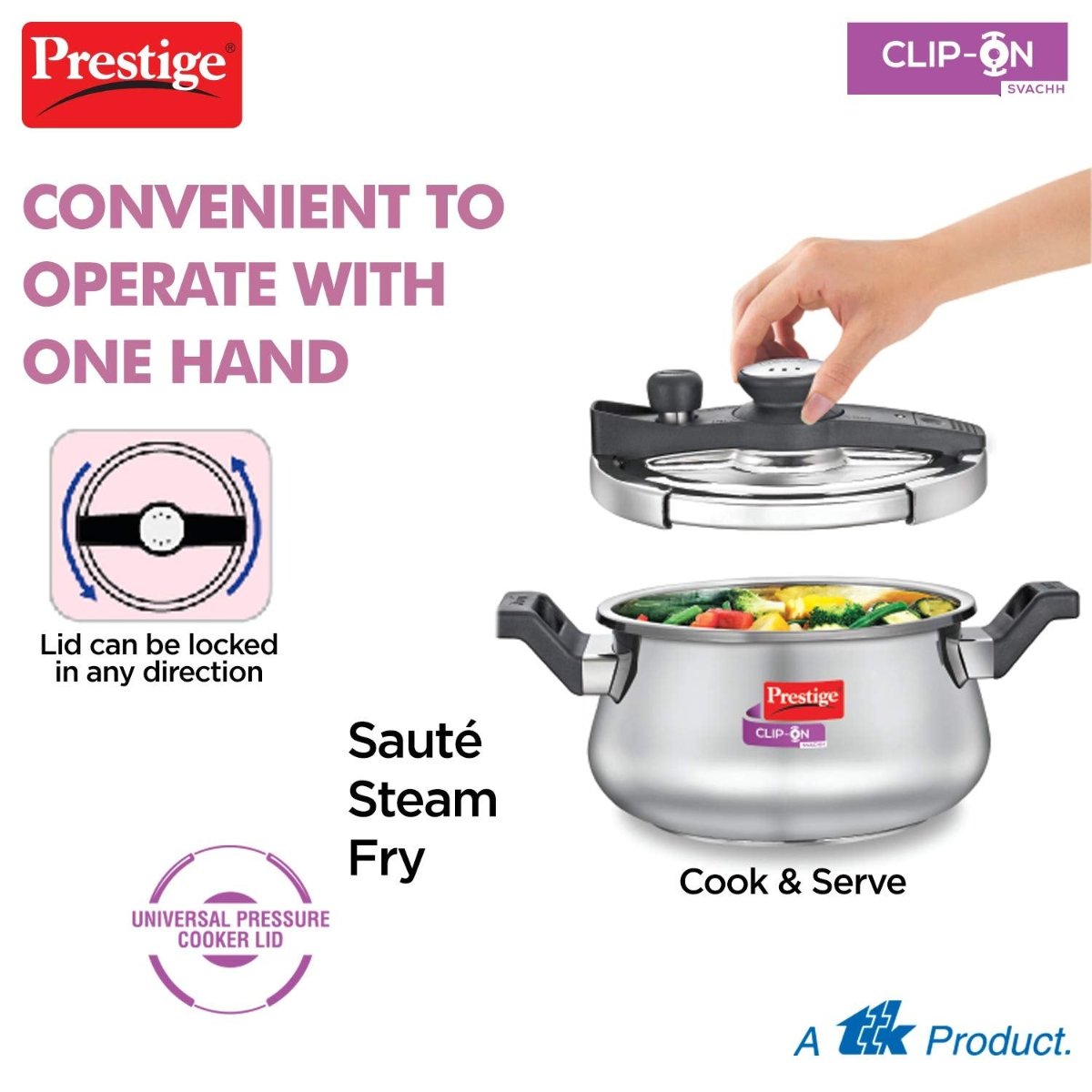 Prestige Svachh Clip-on 5 Ltr Stainless Steel Handi Pressure Cooker - 20233