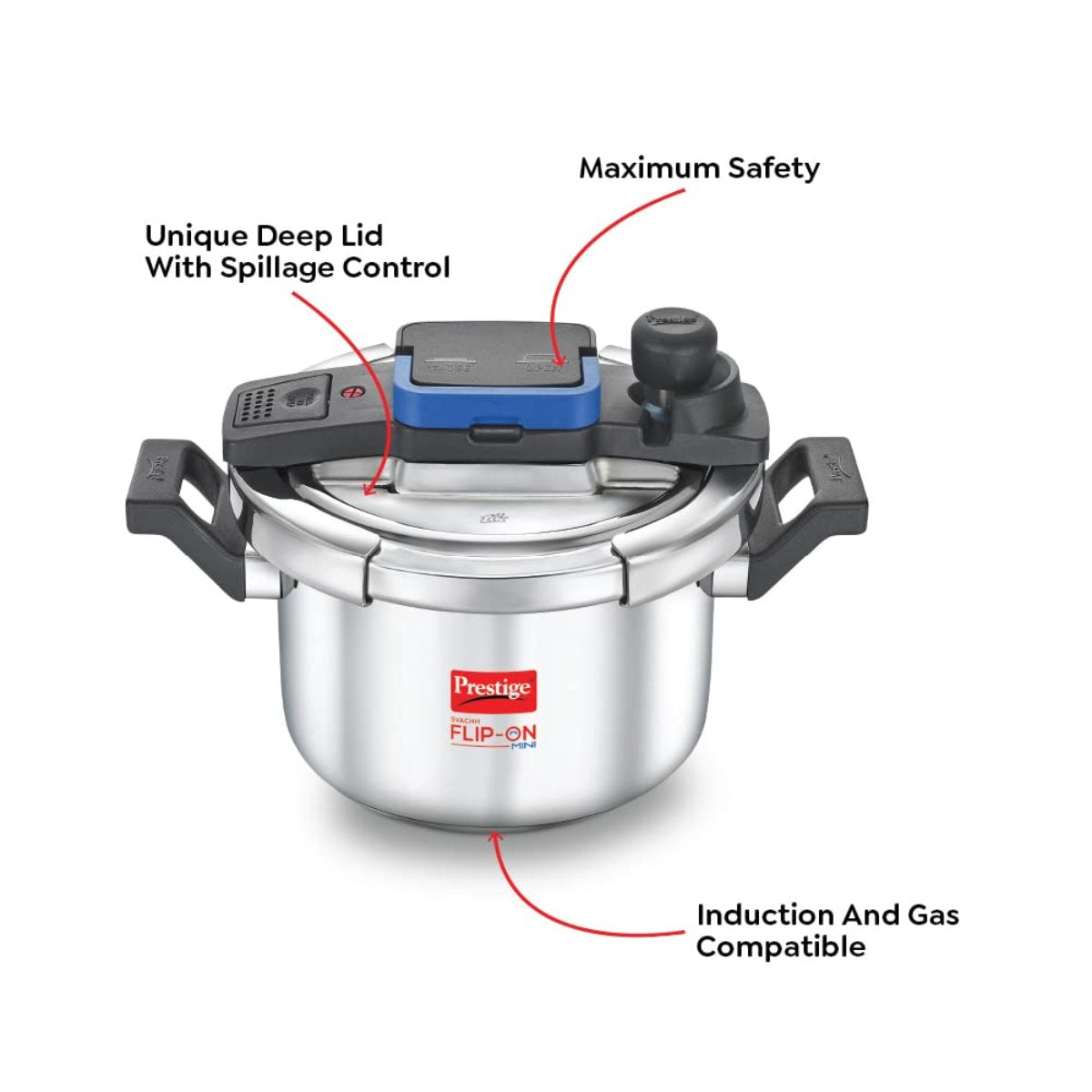 Prestige Svachh FLIP-ON Mini 3 Liter Stainless Steel Pressure Cooker with Glass Lid - 20165