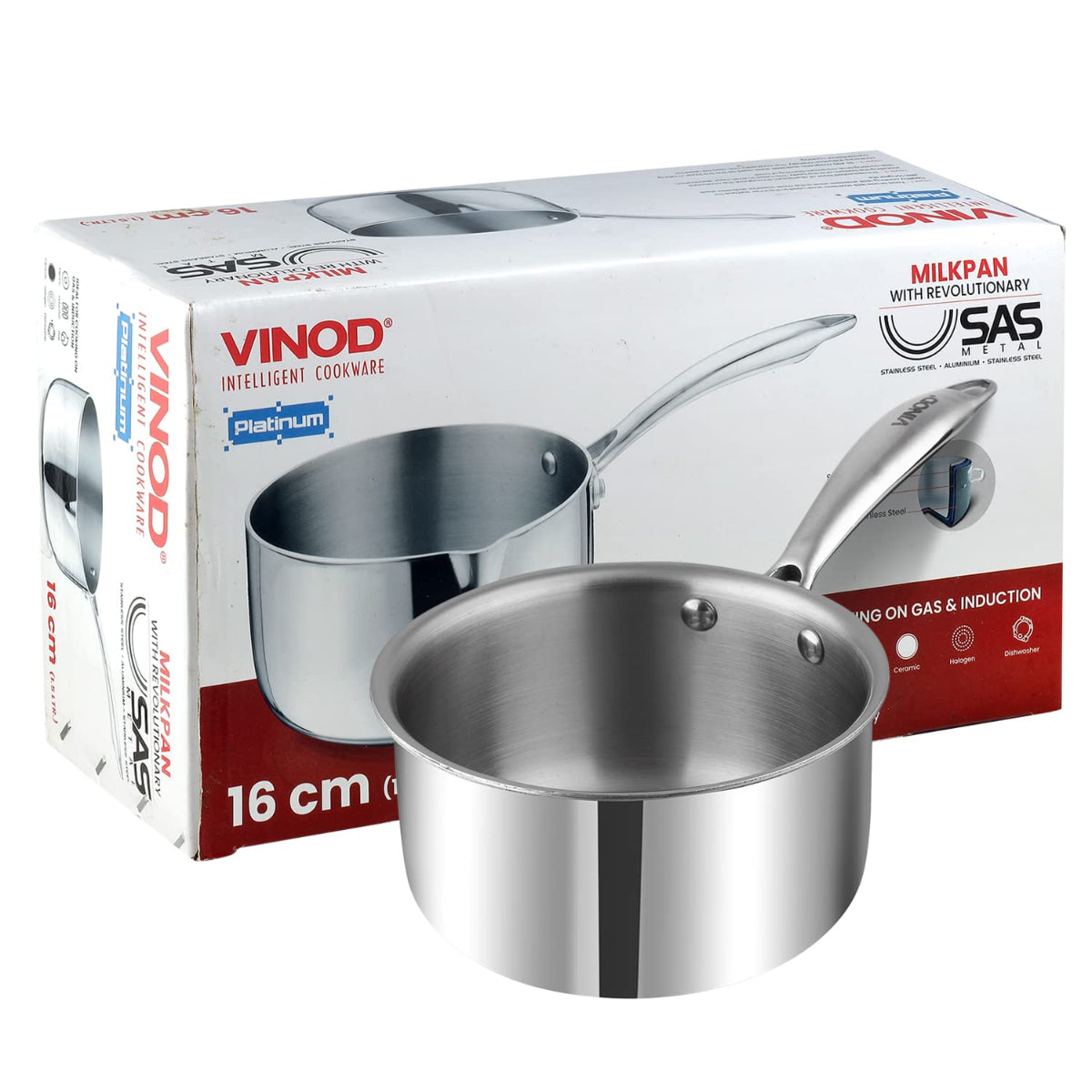 Vinod Platinum Triply Stainless Steel Milkpan - 1.2 Litre, 14 cm | Easy Pour Spout | Induction Base, Silver - PTMP14