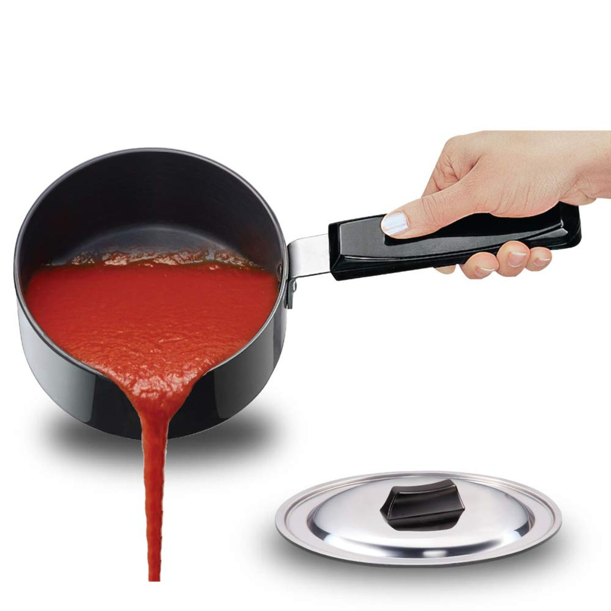 Futura Hard Anodised Ezee-pour Saucepan with SS Lid By Hawkins