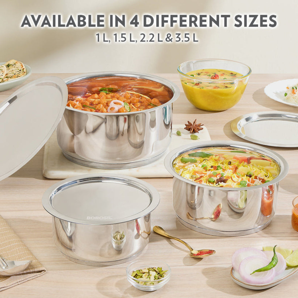 Borosil Cookfresh Impact Bonded Tri-Ply Bottom Tope With Lid | 1 L | 1.5 L | 3.5 L