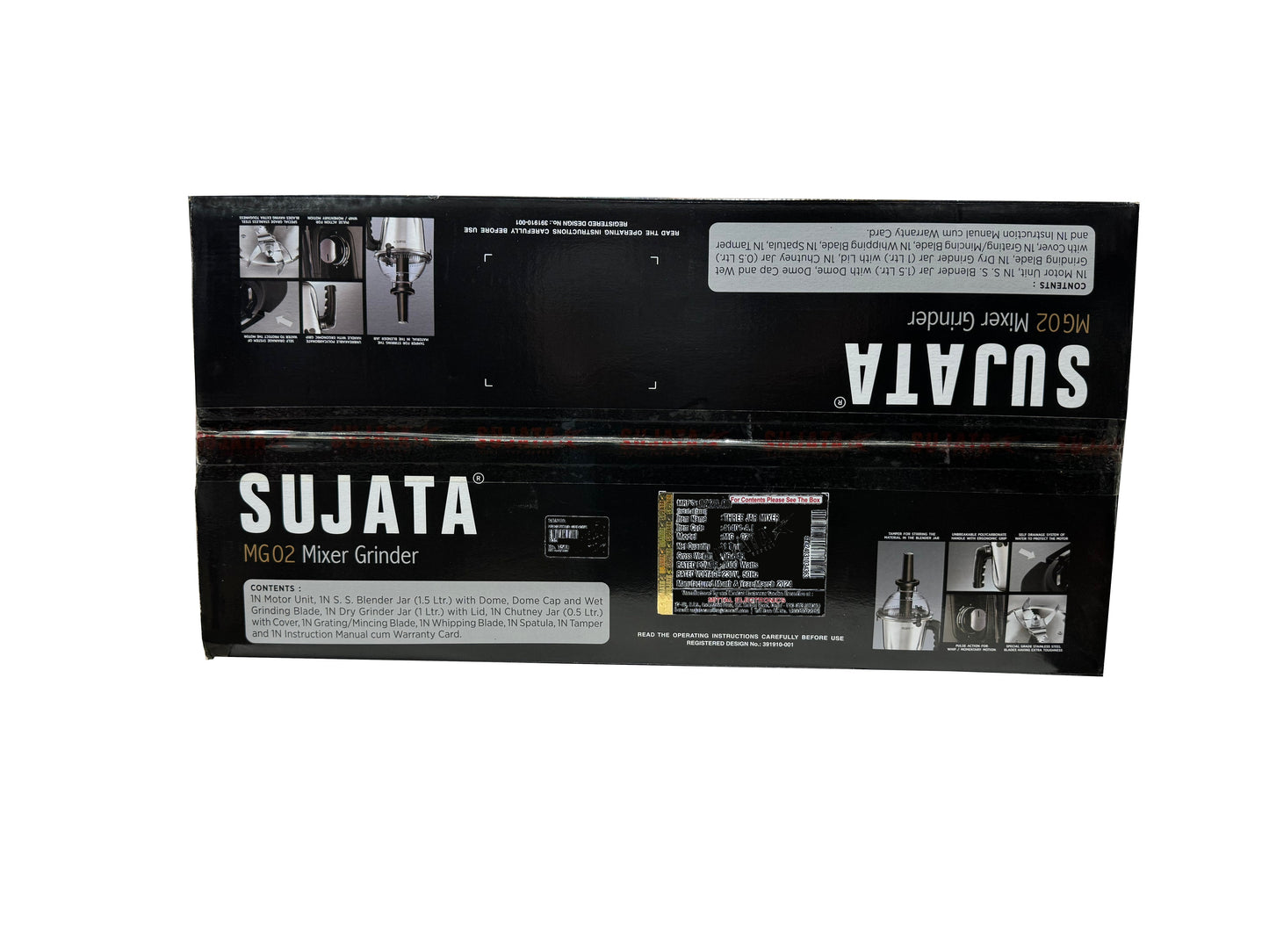 Sujata MG-02 1000W Mixer Grinder (3 Jars, Black) Suitable for 220V