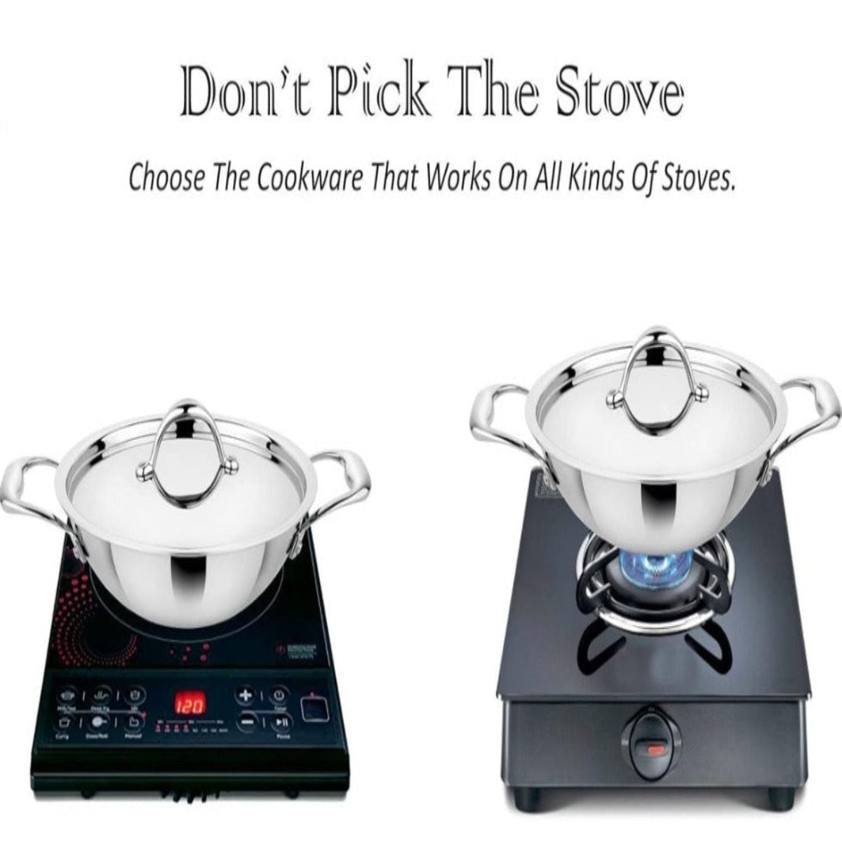 Prabha Ultima Triply Stainless Steel Kadai with Lid Heavy Base