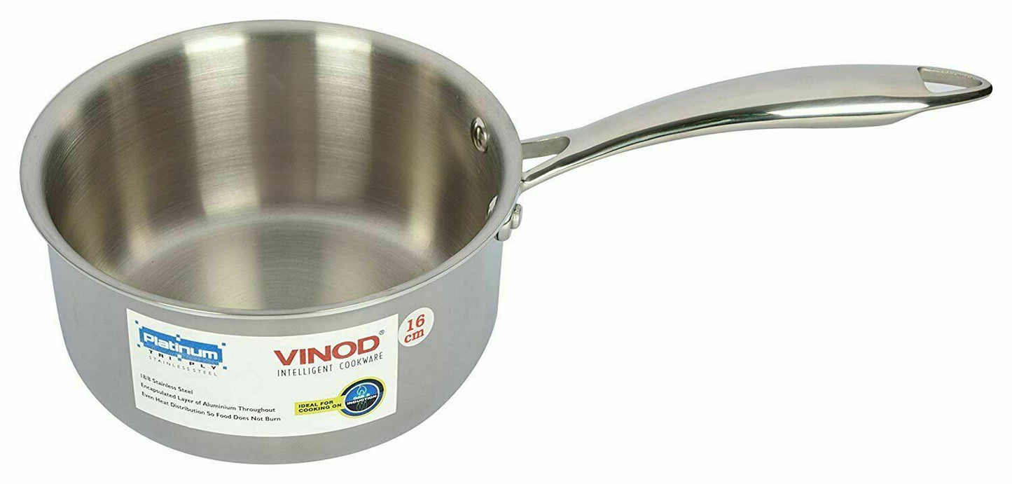 Vinod Platinum Triply Stainless Steel Saucepan 14 cm 1.2 Ltr With Lid PSP14