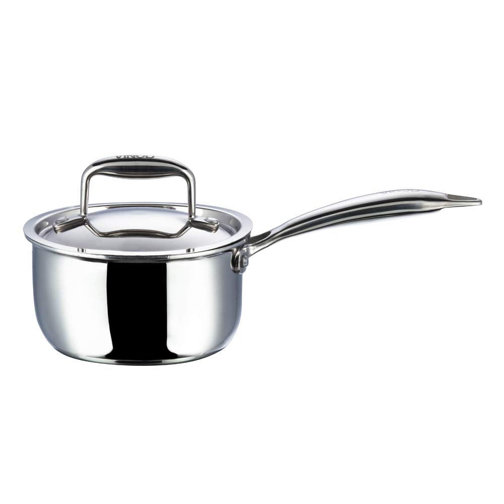 Vinod Platinum Triply Stainless Steel Saucepan 14 cm 1.2 Ltr With Lid PSP14