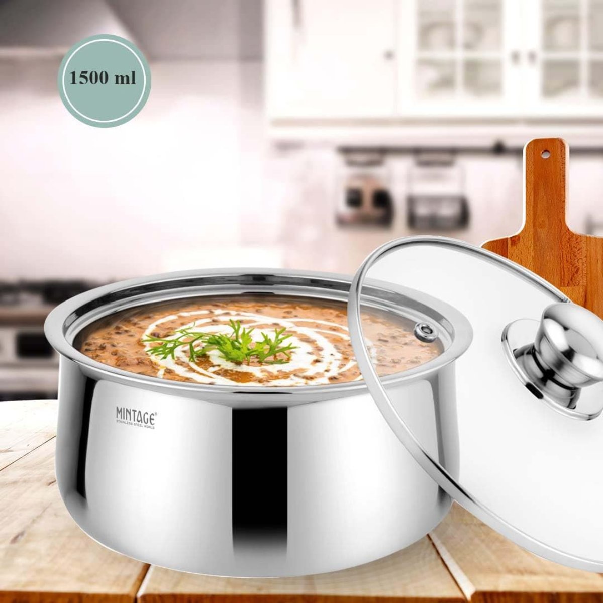 Mintage Stainless Steel Casserole (Riva) With Glass Lid 1500 ml (Small) - CRG-15