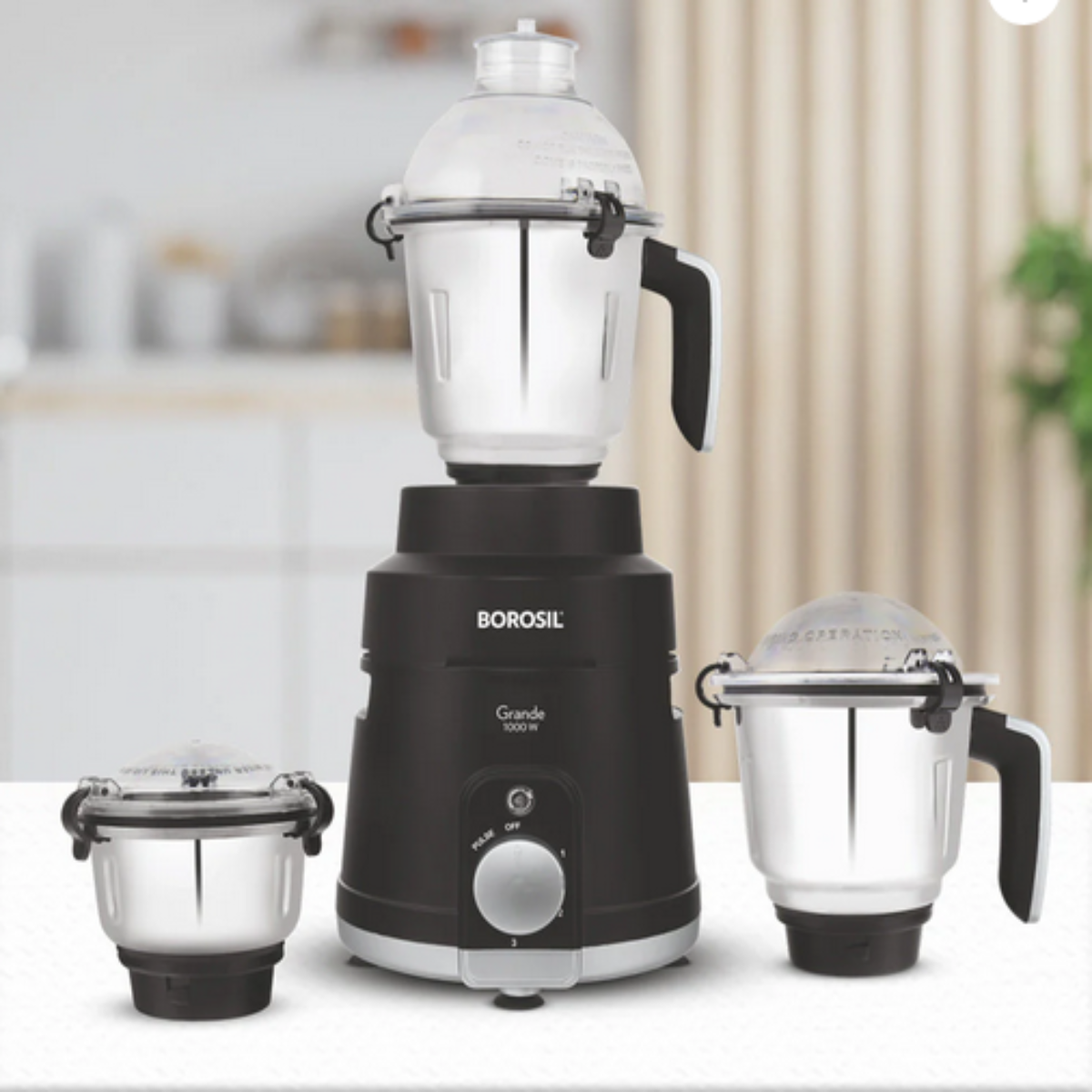 Borosil Grande 1000 Watts Mixer Grinder with 3 Jars & Copper Motor - HAMG01