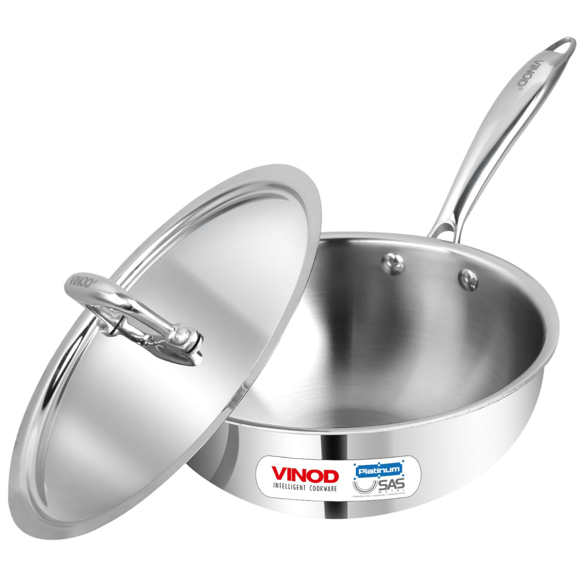 Vinod Platinum Triply Stainless Steel Deep Frypan with Stainless Steel Lid 22 cm | Induction Friendly, Silver -  PTDF22