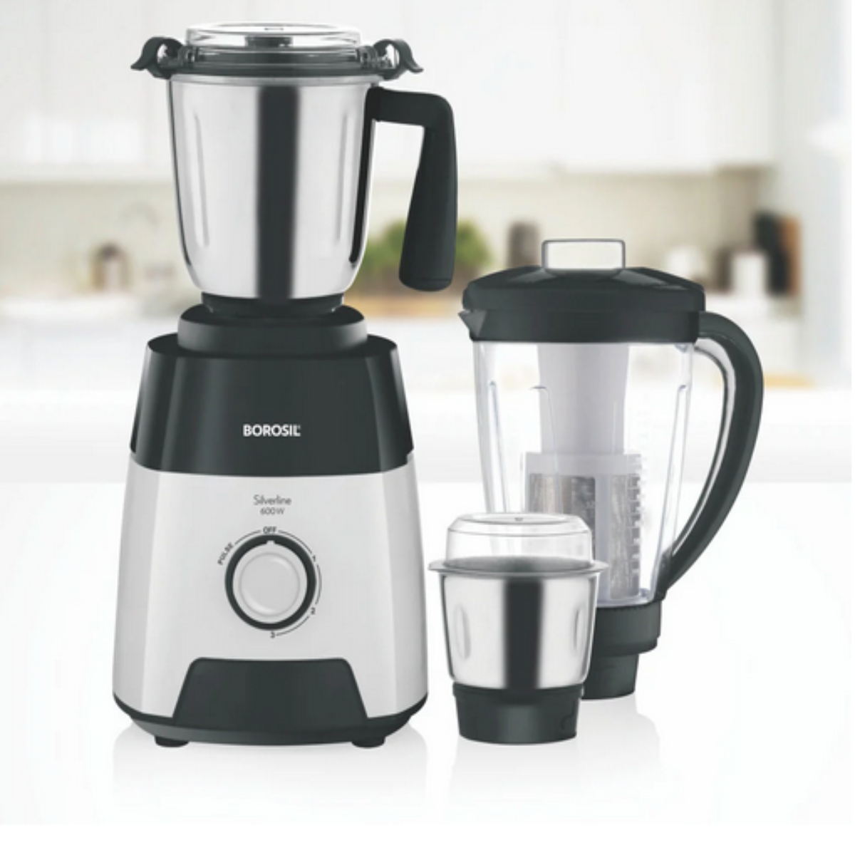Borosil 600 Watts Silverline Mixer-Grinder with 3 Jars - HAMG600W15