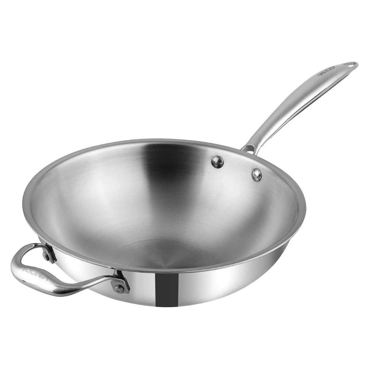 Vinod Platinum Triply Stainless Steel Wok - 3 Litre, 26 cm | Induction Base, Silver - PTWK26