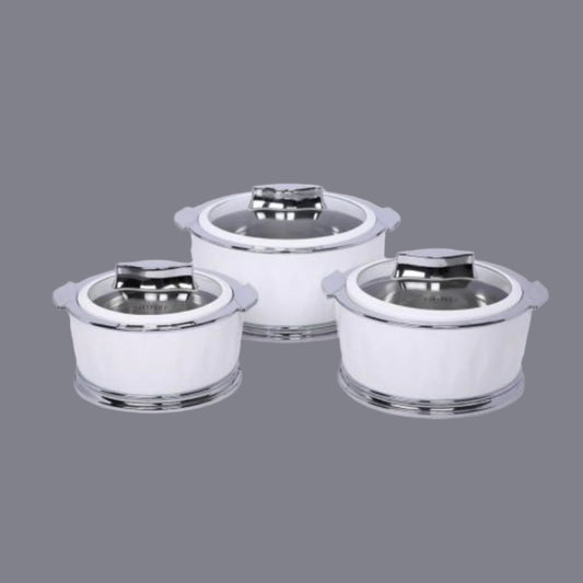 Jaypee Dazzle Mega Set of 3 Insulated Inner Stainless Steel Casseroles with Glass Lid Lockable | 1500+2000+3000 ml - BPA Free