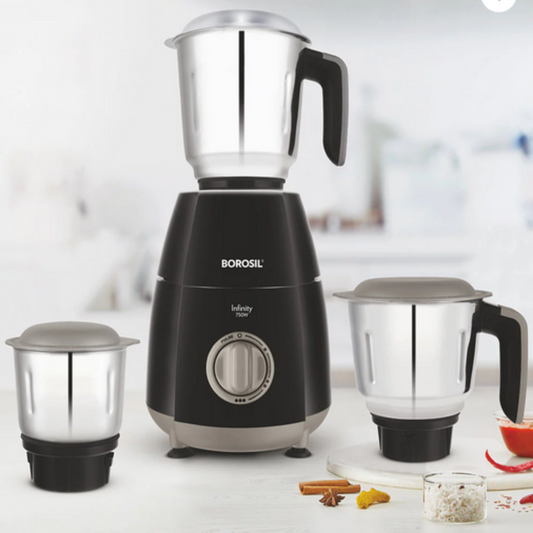 Borosil Infinity 750 Watts Mixer Grinder with 3 Stainless Steel Jars - HAMG03