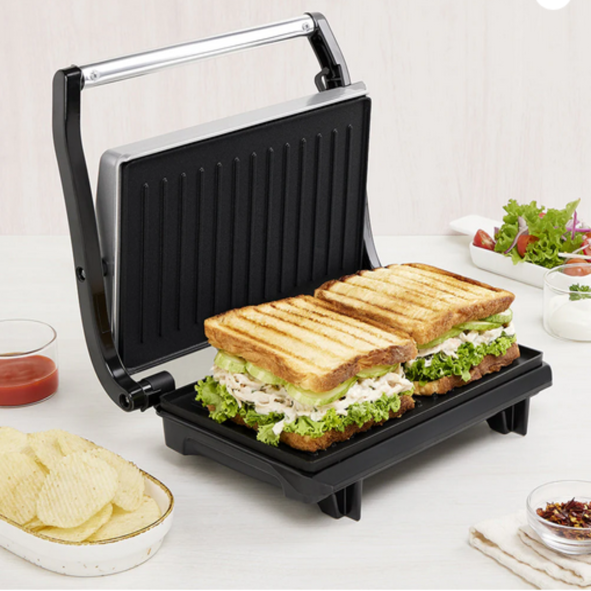 Borosil 700 Watts Prime Grill Sandwich Maker | Opens 90° , 2 Sandwich - BGRILLPS11