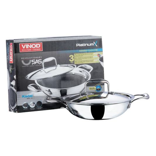 Vinod Platinum X Stainless steel Nonstick Wok Kadai 24 cm 2.5 Liter PXKD24