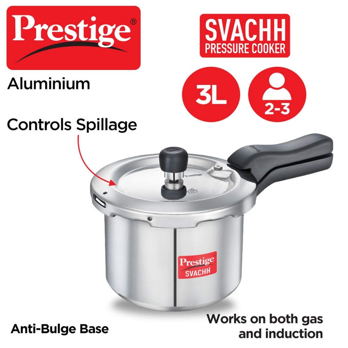 Prestige Svachh Aluminium Outer Lid 3 Liter Pressure Cooker - 10725