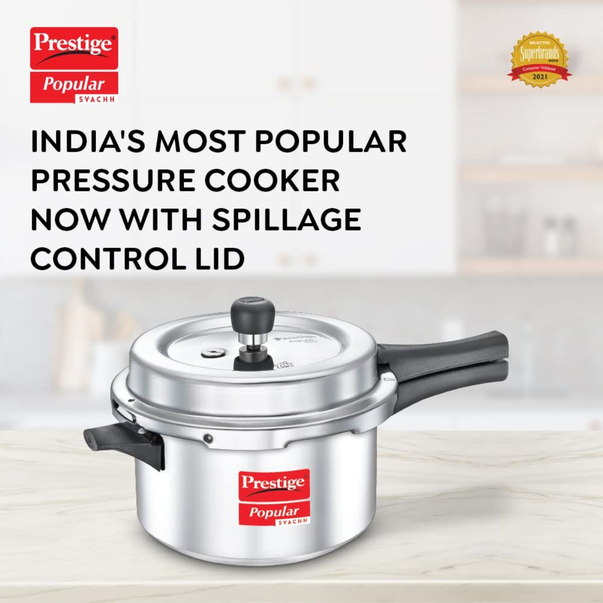 Prestige Popular Svachh Aluminium Outer Lid 4 Liter Pressure Cooker, Silver - 10166
