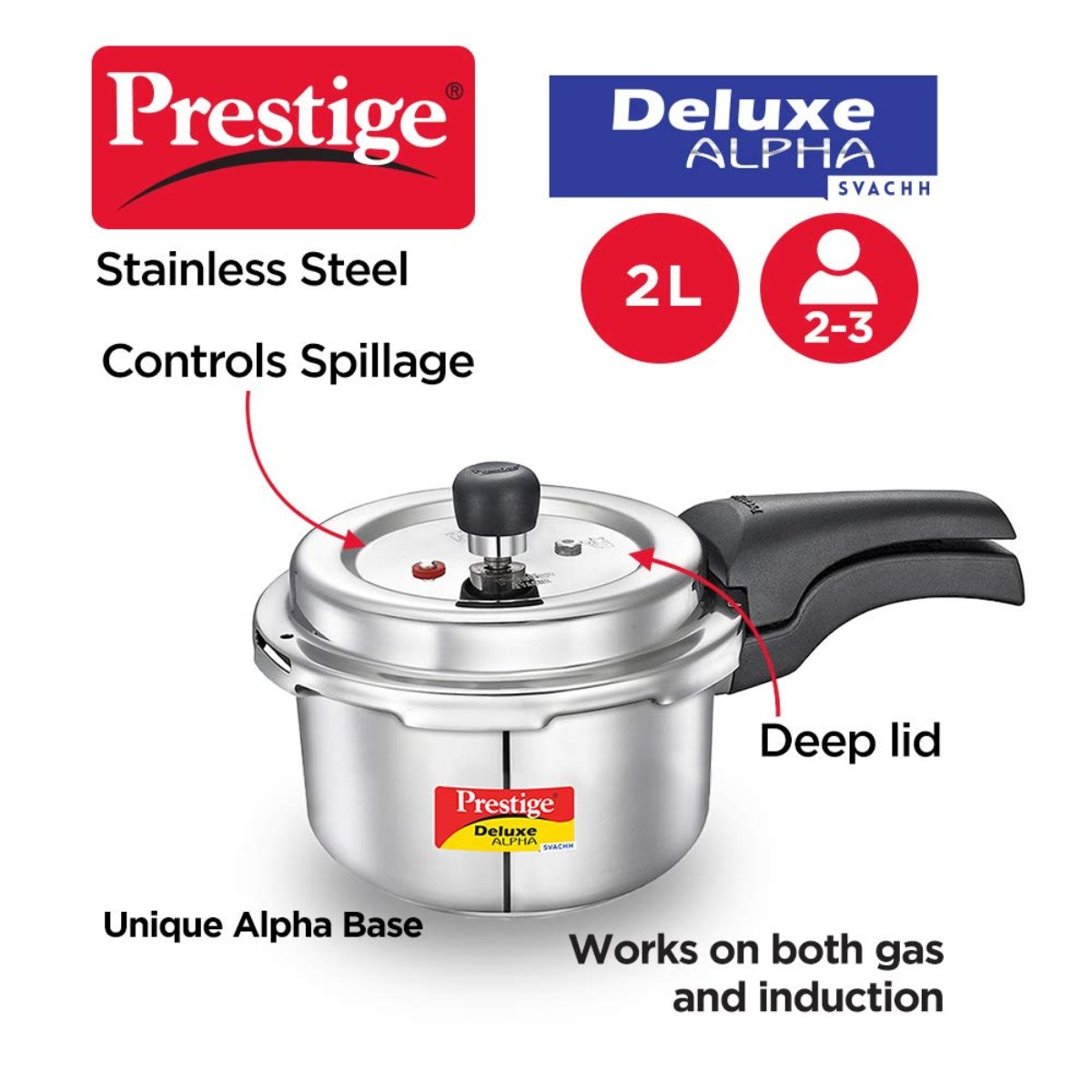 Prestige Svachh Deluxe Alpha 2L Spillage Control Pressure Cooker 20247