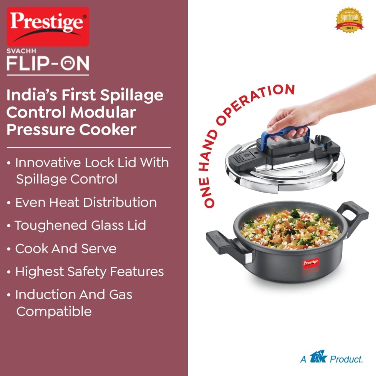 Prestige 3L Svachh FLIP-ON Hard Anodised Pressure Cooker with Glass Lid