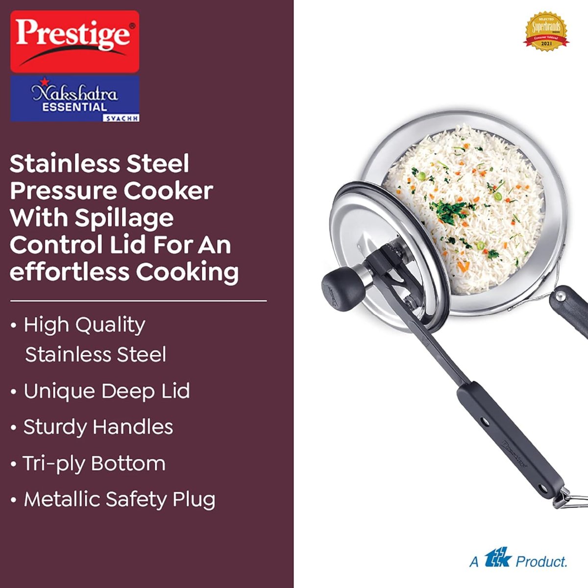 Prestige Nakshatra Essential Svachh Stainless Steel 5L Pressure Cooker - 20538