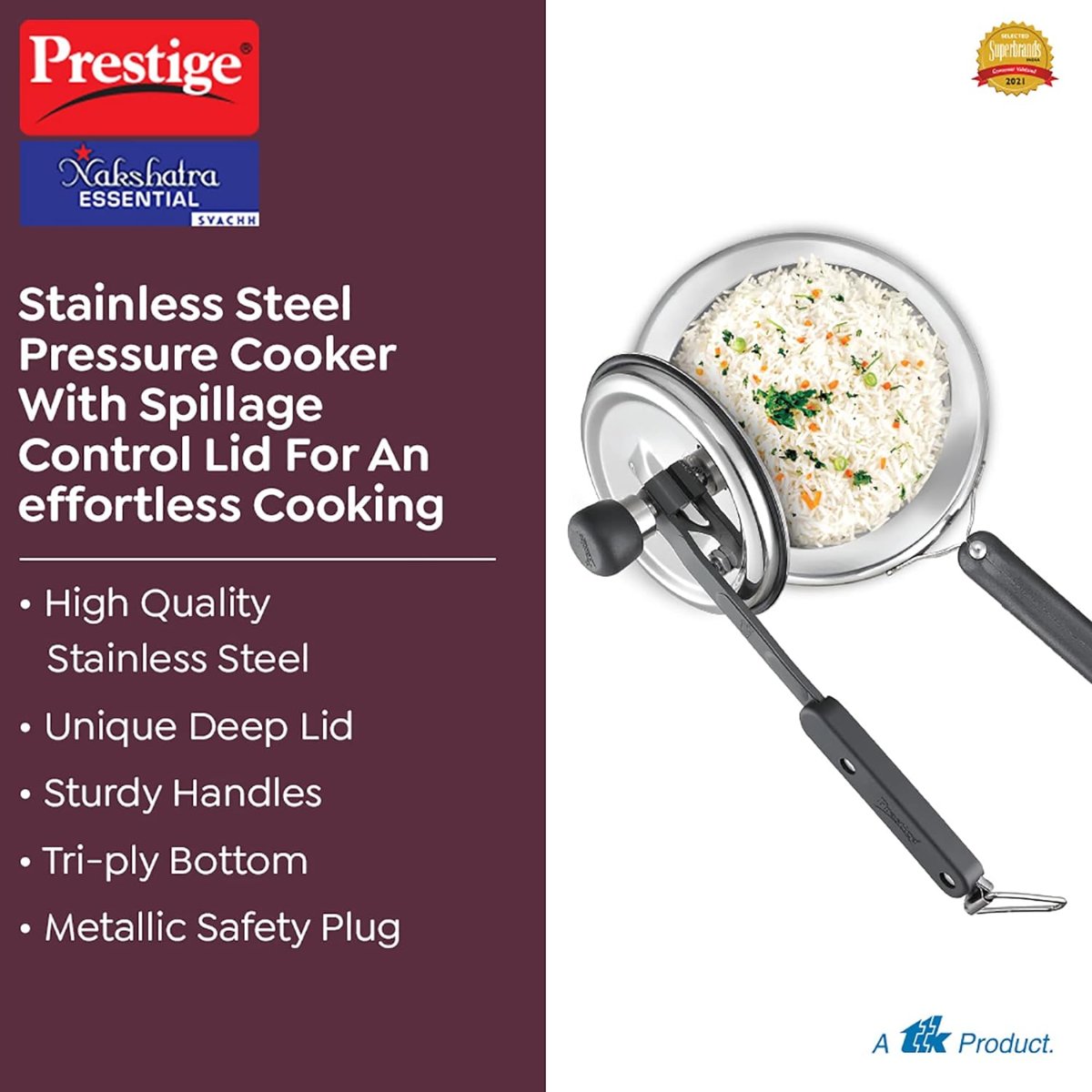 Prestige Nakshatra Essential Svachh Stainless Steel 2L Pressure Cooker - 20536