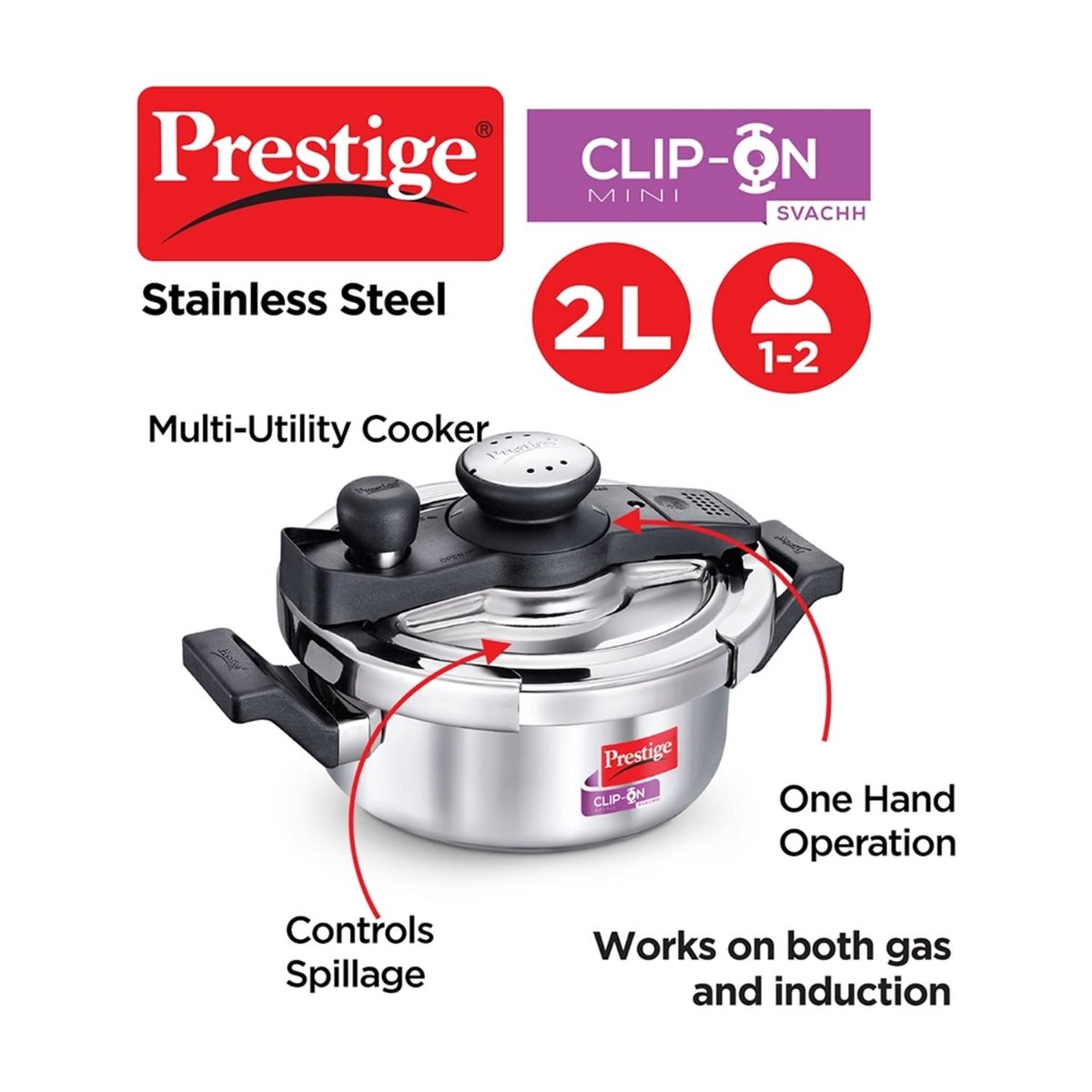 Prestige Clip On Mini Savchh Stainless Steel 2 Liter Pressure Cooker - 20237