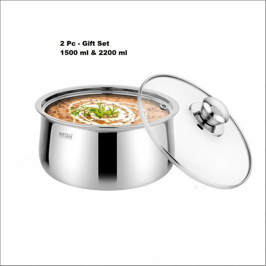 Mintage Stainless Steel 2 Pc Gift Set - Casserole Riva With Glass Lid - CRGG-02