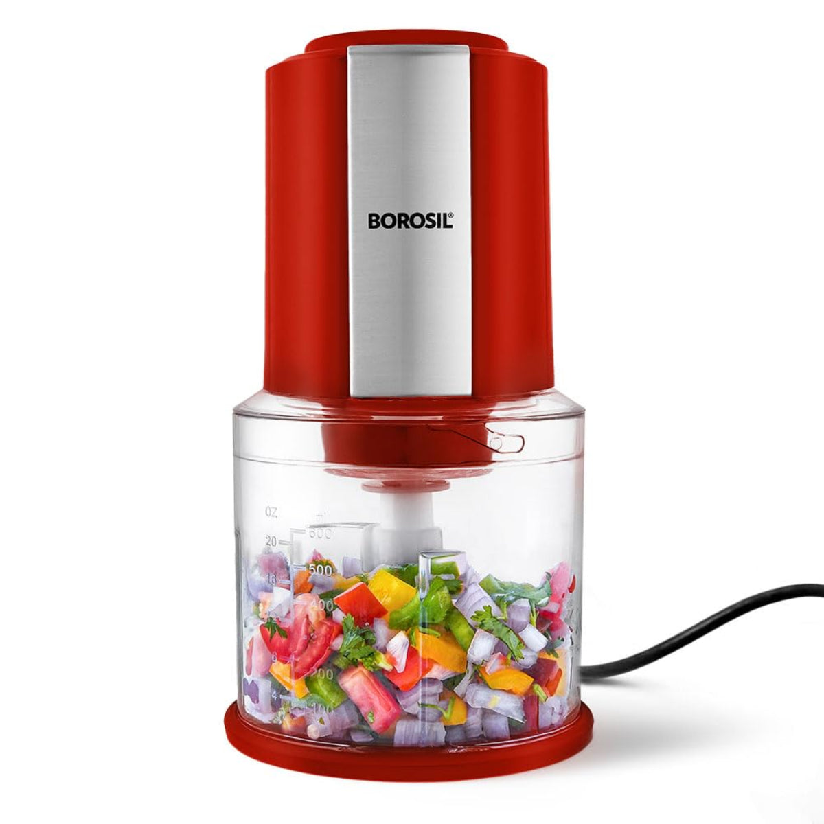 Borosil Chef Delite 300 Watts Electric Chopper with 2 Blade Sets, Red - BCH20DBB22