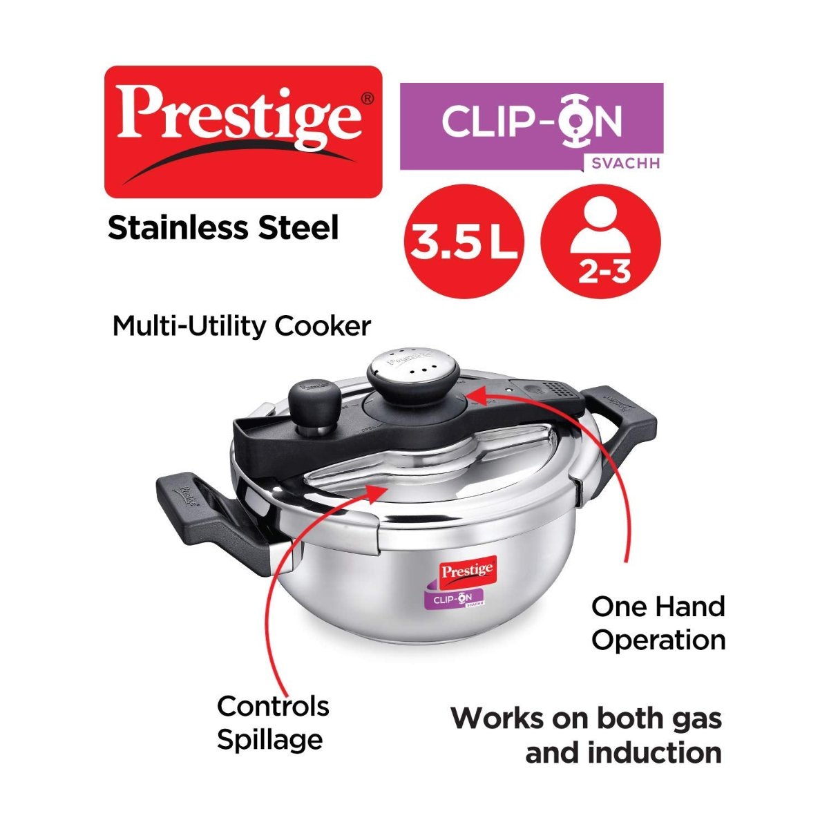 Prestige Svachh Clip-On 3.5 Ltr Stainless Steel Pressure Kadai - 20232