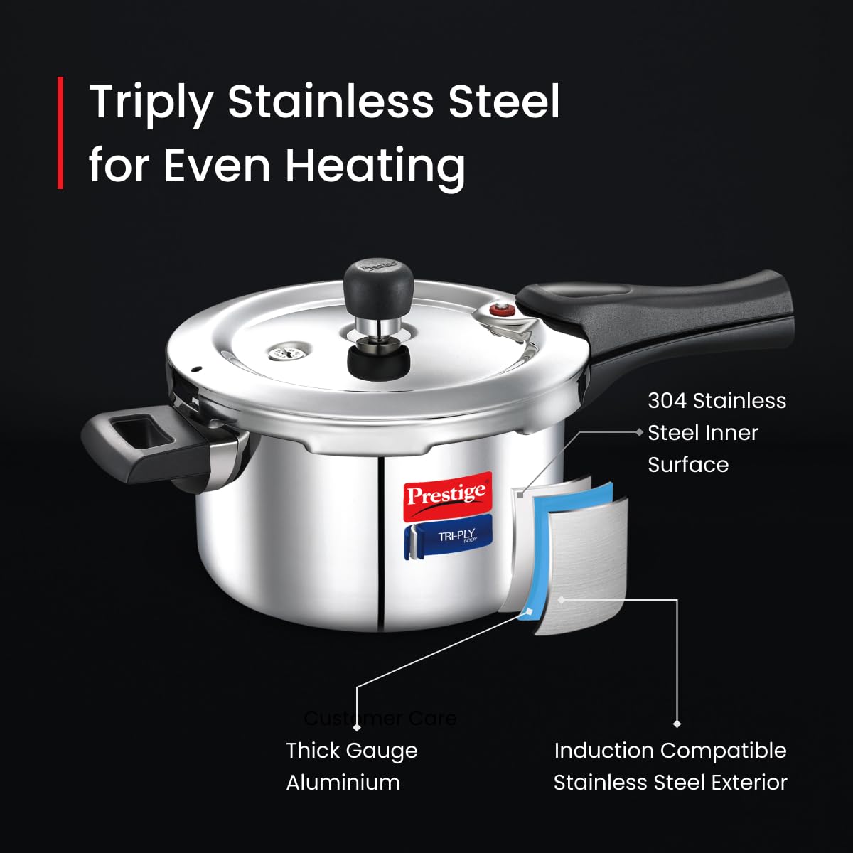 Prestige 3.5 Litre Svachh Triply, Spillage Control, Pressure Cooker - 20704