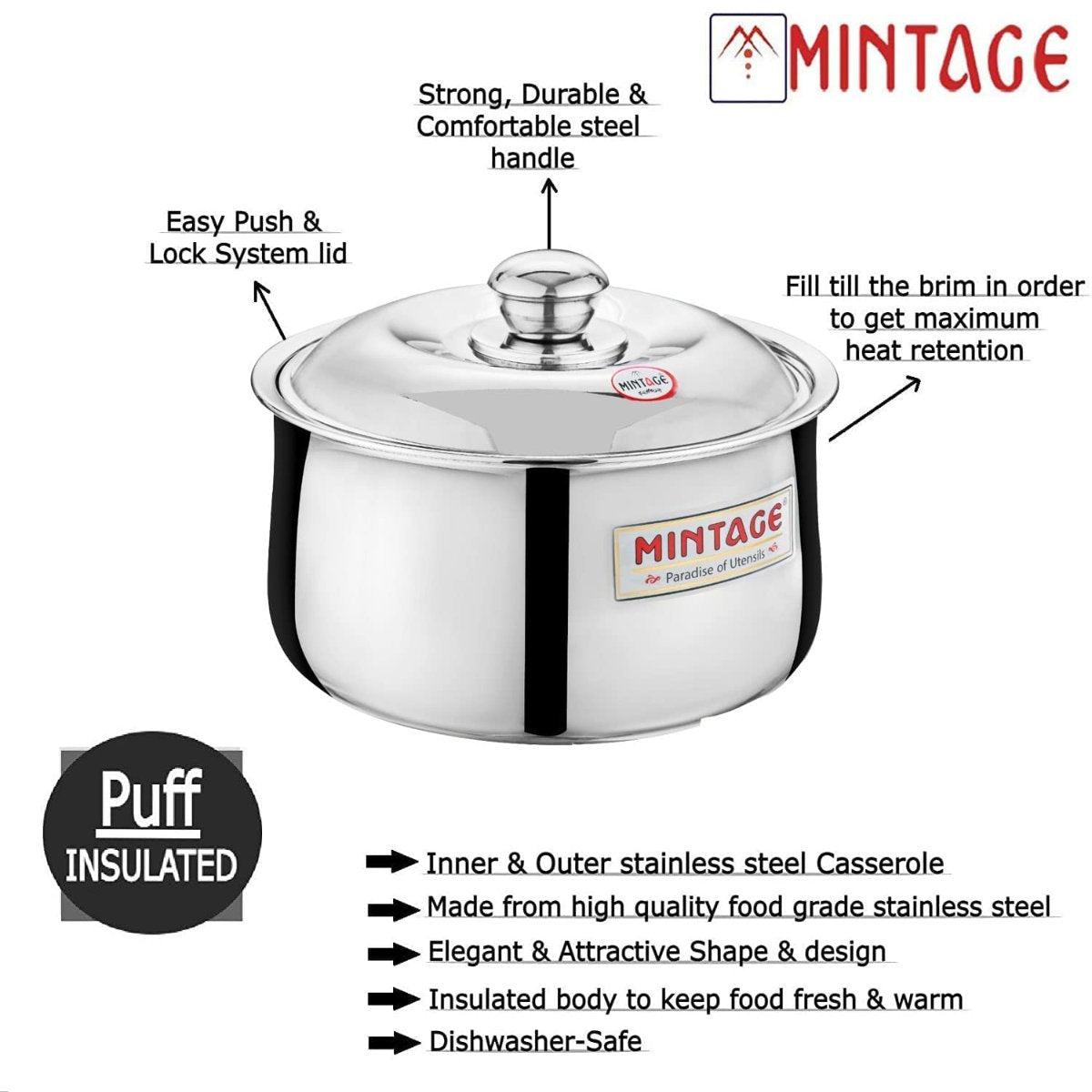 Mintage 3 Pc Gift Set Casserole Harmony Belly With Stainless Steel Lid - HCHG-03