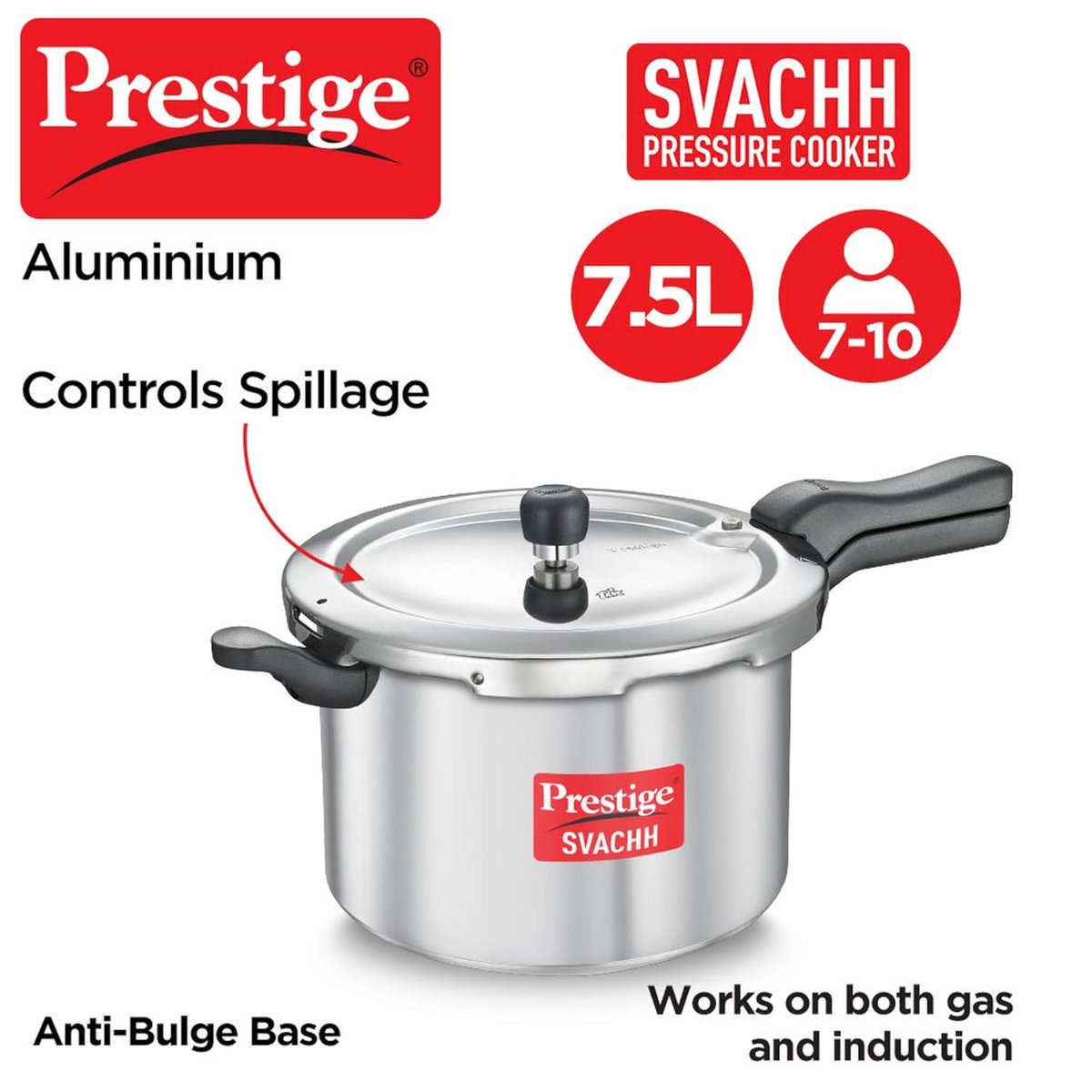 Prestige Svachh Aluminium Outer Lid 7.5 Liter Pressure Cooker - 10727