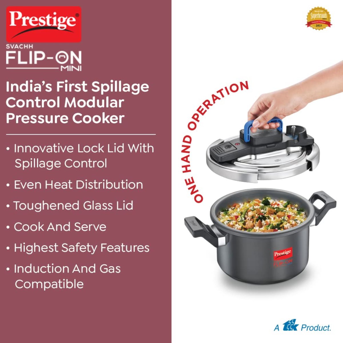 Prestige Svachh FLIP-ON Mini 3 Liter Hard Anodised Pressure Cooker with Glass Lid - 20168