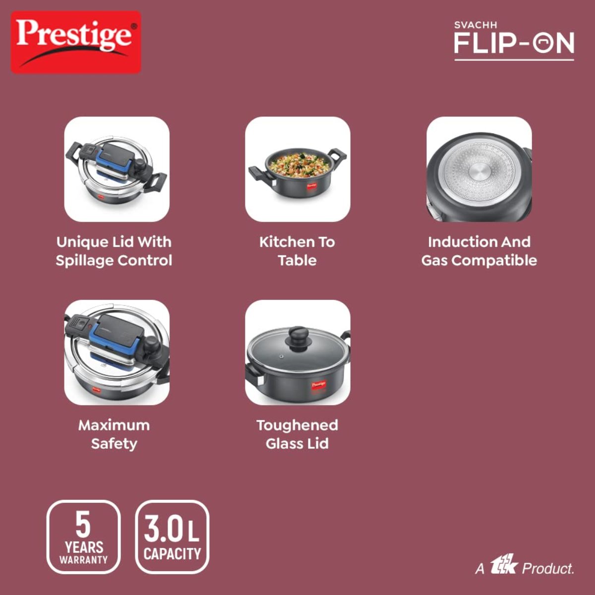 Prestige 3L Svachh FLIP-ON Hard Anodised Pressure Cooker with Glass Lid