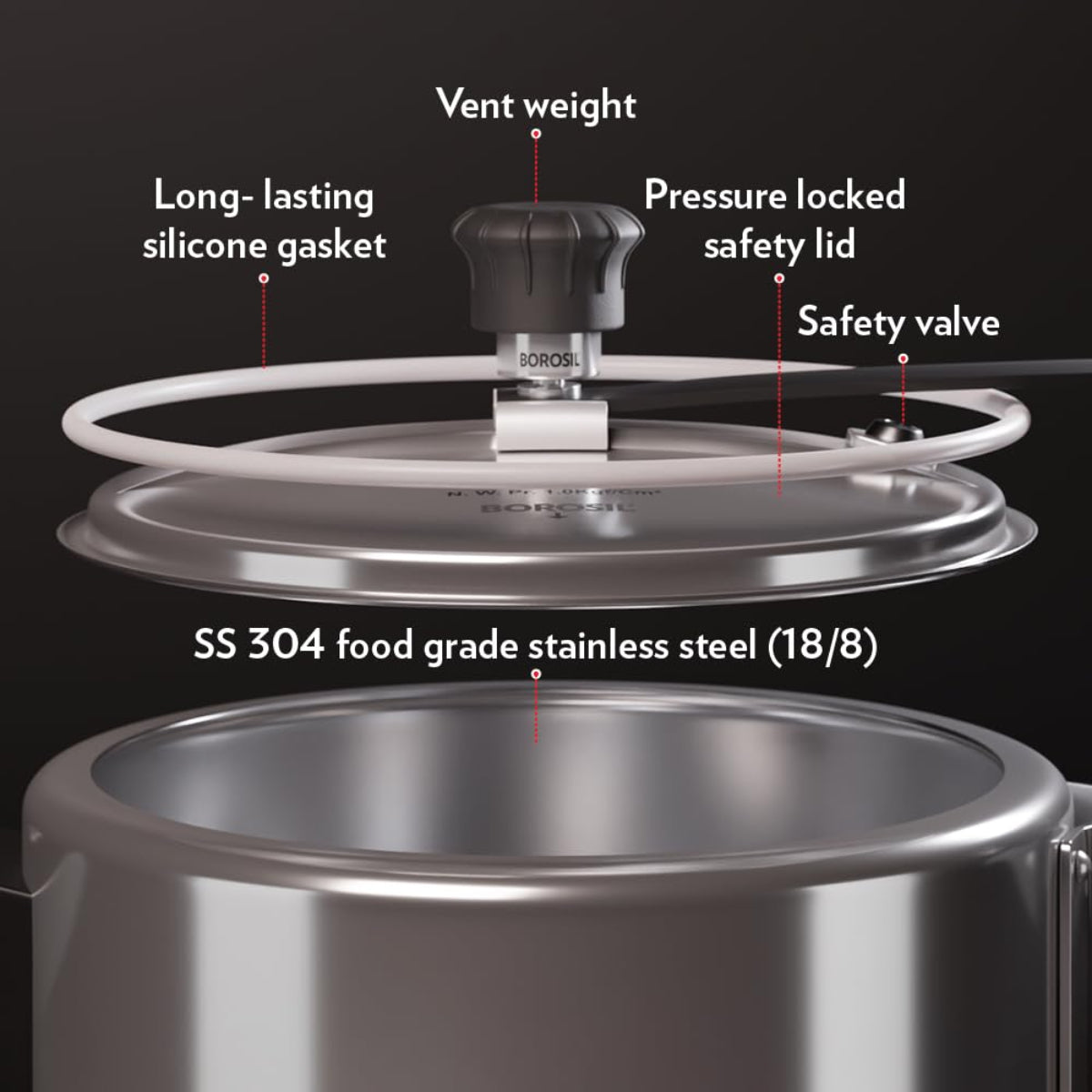 Borosil Triply Stainless Steel Inner Lid 5L Pressure Cooker, Induction Base - CFTPLYILC04