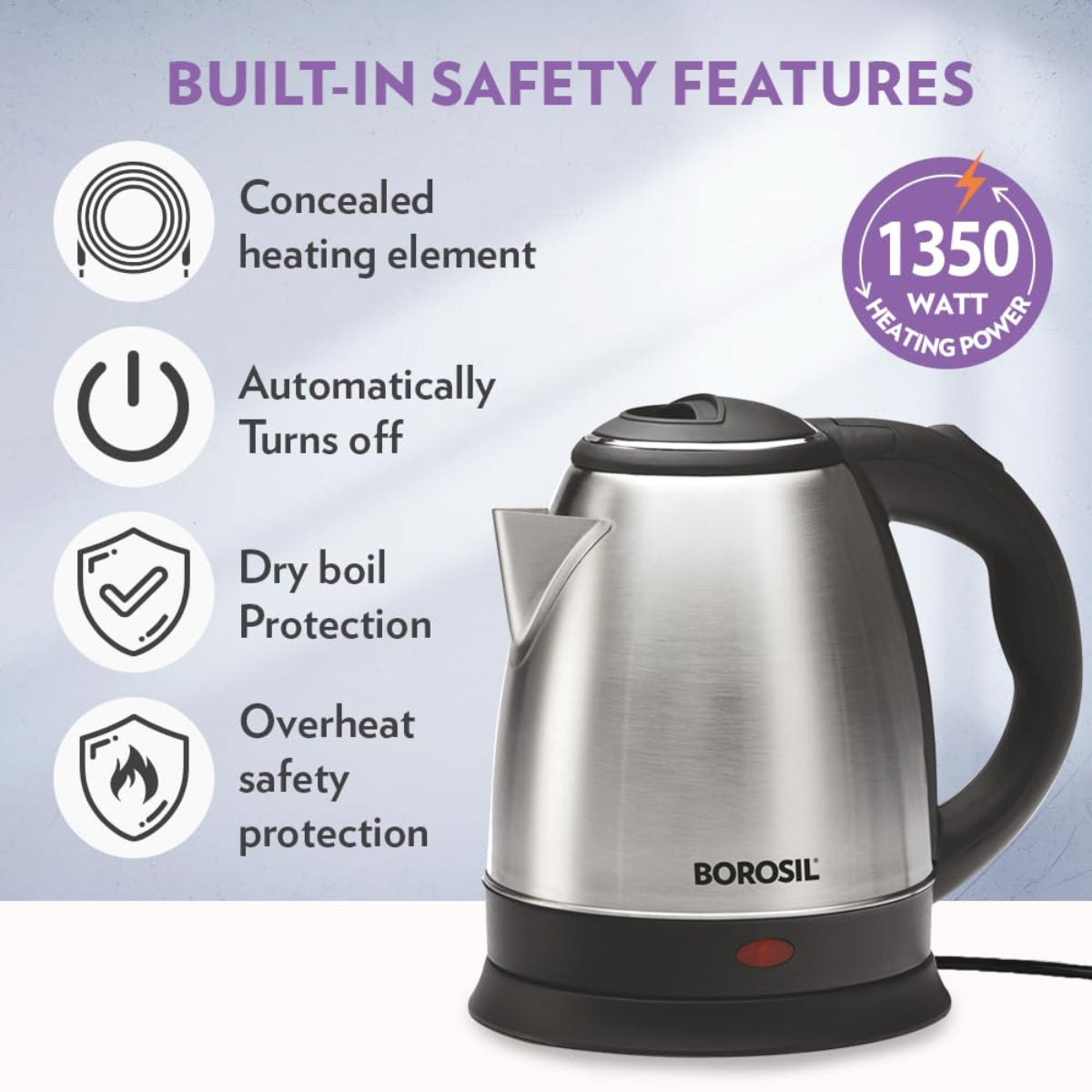 Borosil 1350 Watts, 1.5 Liter Rio Electric Kettle - BKE15LSSB23