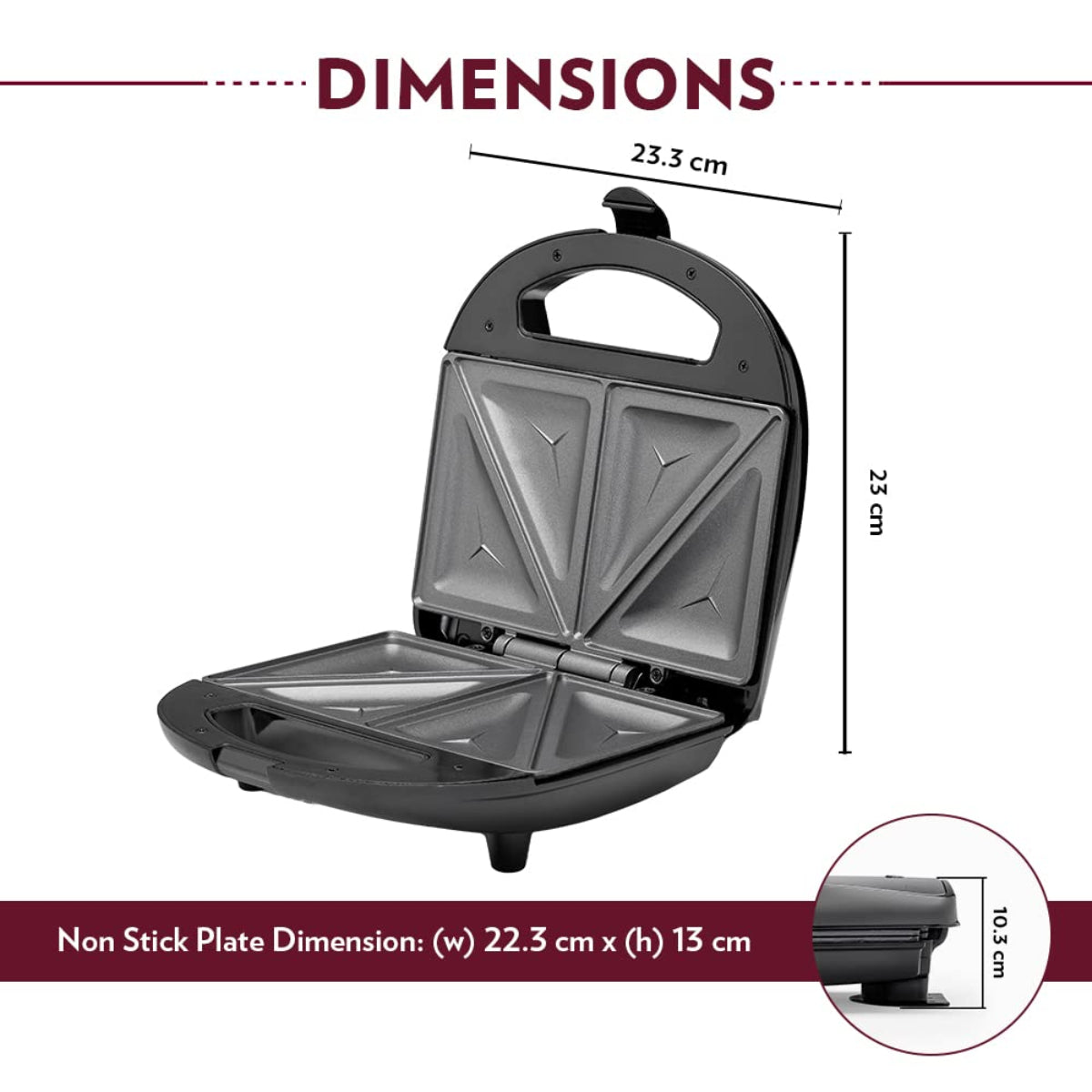 Borosil 700 Watts Neo Sandwich Maker | Opens 90° , 2 Sandwiches - BSM70NDS15