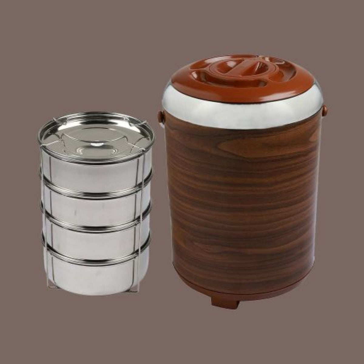 Jaypee Jumbo Ultra Wood Insulated Inner Stainless Steel Lunch Box with 4 Containers, 5.36L Capacity for Office